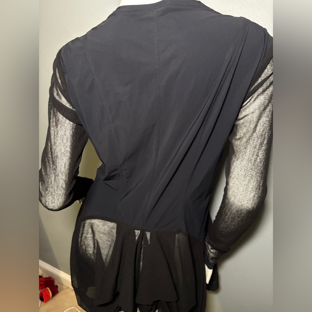 Sheer Sleeve Mini Dress with Front Zip - Black - Picture 10 of 14